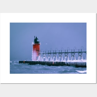 Frozen South Haven Lighthouse Posters and Art